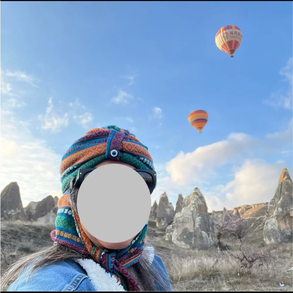 Colorful Knit Handmade Turkish Hat with with Scarf and Evil Eye 🧿 at front - Picture 8 of 10